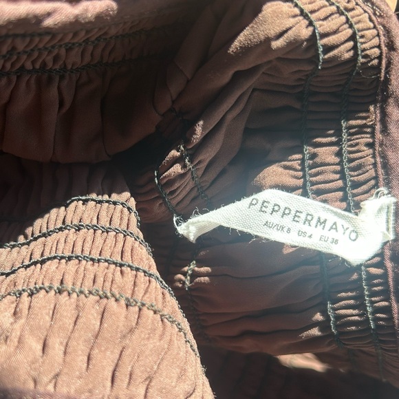 Peppermayo chocolate brown smocked mini dress with ruffle hem - Picture 4 of 4